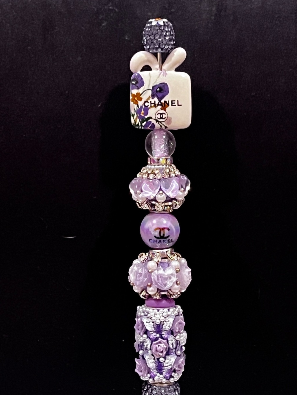 Designer inspired Purple Floral butterfly focal fancy beaded pen